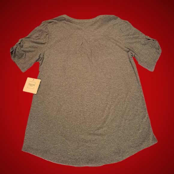 New Medium Dark Gray "PerSeption Concept" Top Front Pockets Button Ruched Sleeve - Picture 2 of 9